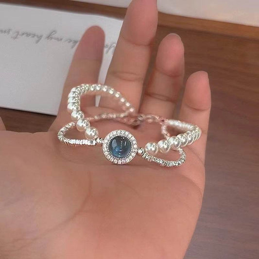 Buycenter S925 Sterling Silver Aquamarine Pearl Bracelet for Women - Buy Center