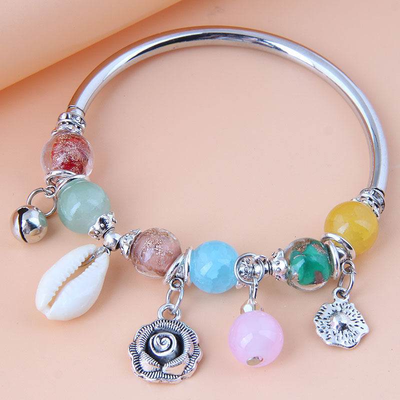 Evil Eye Bracelet for Women - Rose Shell & Crystal Beads, Trendy 2025 - Buy Center