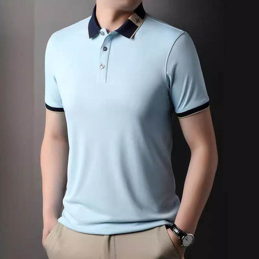 Men's Breathable Summer Lapel T-shirt - Short Sleeve, Solid Colors - Buy Center