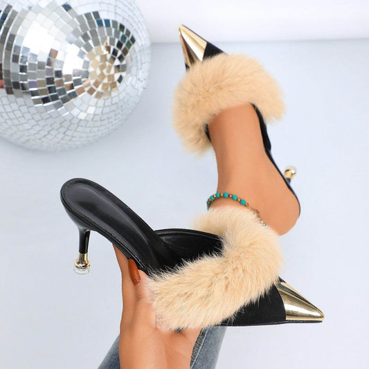 Women's Low Heel Closed Toe Plush Slippers - Cozy & Stylish Design - Buy Center