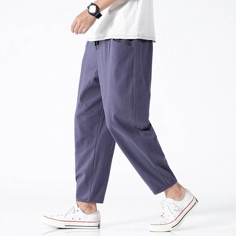 Men's Plus Size Cropped Pants - Loose Cotton and Linen Tapered Fit - Buy Center