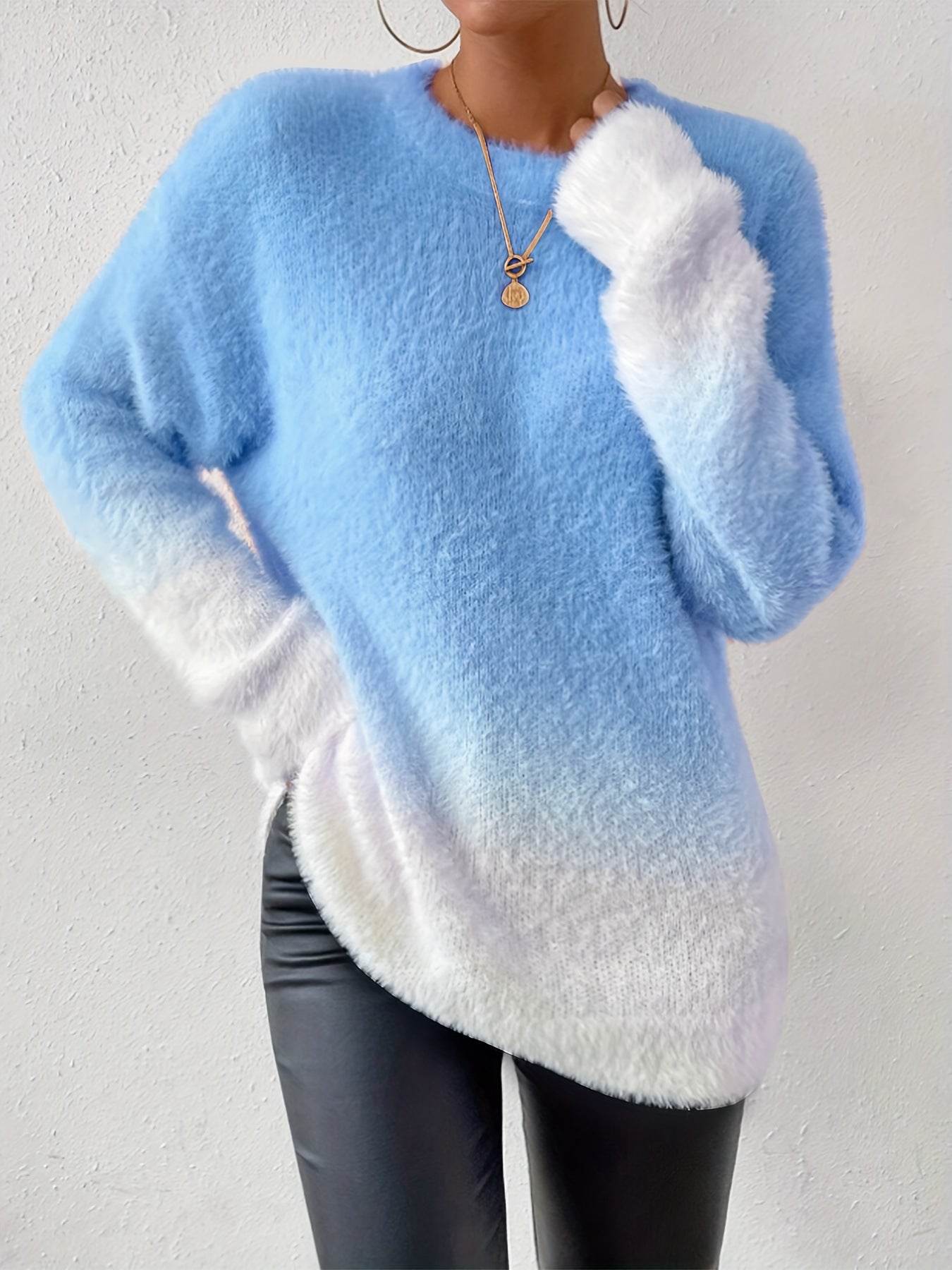 Buycenter Gradient Woolen Top - Fashion Round Neck Sweater in 3 Colors - Buy Center
