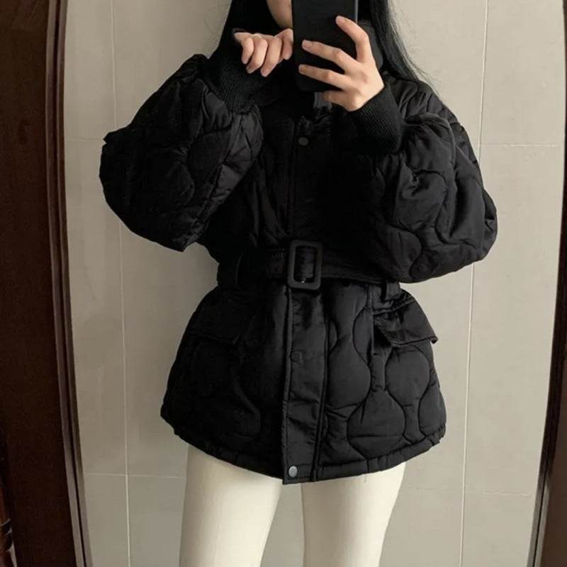 Women's Long Sleeve Cotton Coat - Stylish Padded Jacket in Black & White - Buy Center