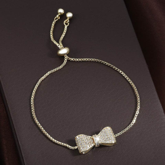 Exquisite Women's Bow Bracelet - 18K Gold Plated & Zircon Elegant Design - Buy Center