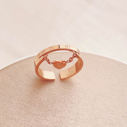 Buycenter Cute Heart Double-Layer Ring - Rose Gold Geometric Design - Buy Center