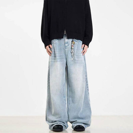 Retro Washed Blue Jeans for Men & Women - Straight Leg, Mid Waist - Buy Center