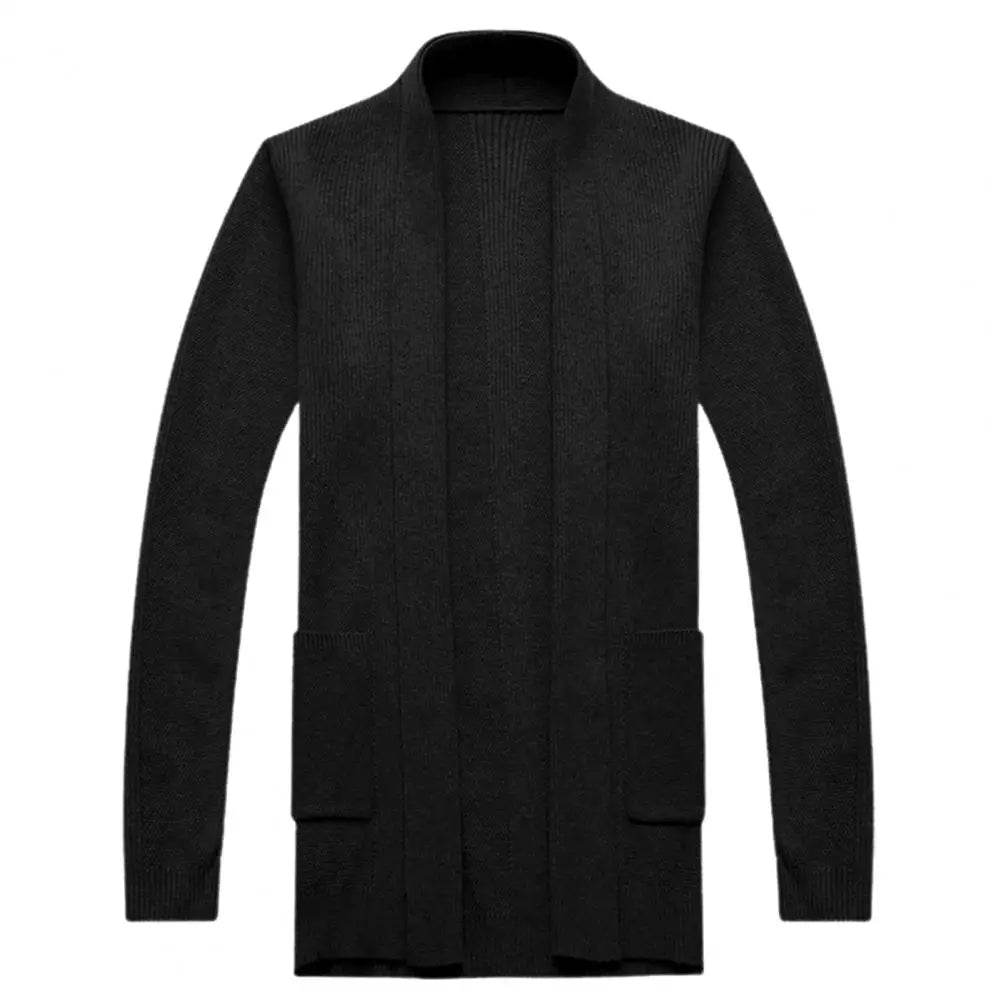 Soft Warm Men’s Cardigan - Solid Color Stretchy Open Stitch Sweater - Buy Center