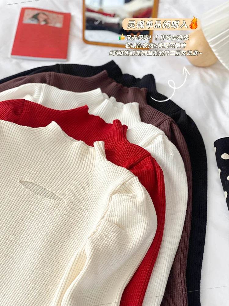 AOSSVIAO Turtleneck Sweater for Women - Hollow-out Ribbed Pullover - Buy Center