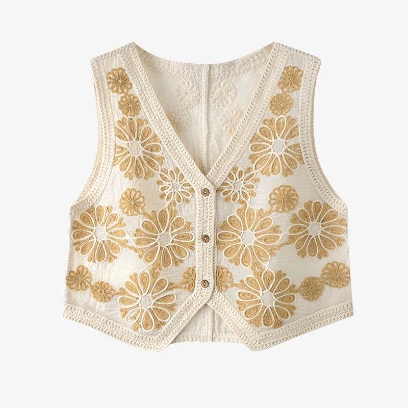 Fictitni Floral Crochet Vest Top - Bohemian Button-Up for Summer - Buy Center