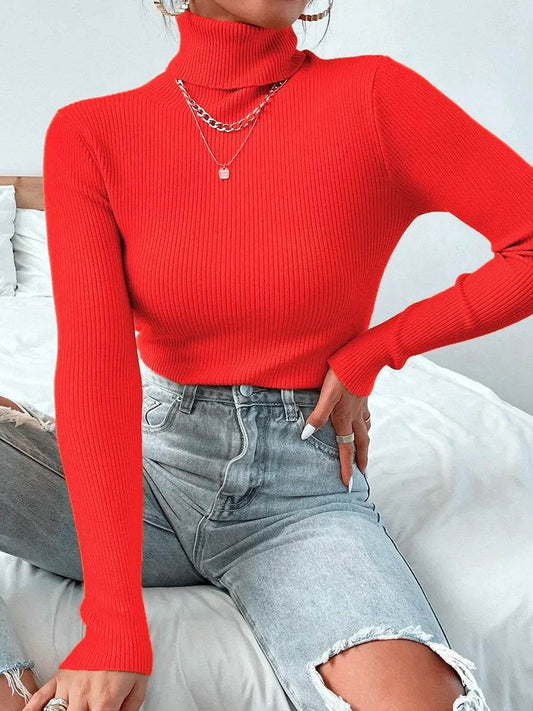 Women's Solid Knit Turtleneck Pullover - Casual Winter Sweater - Buy Center