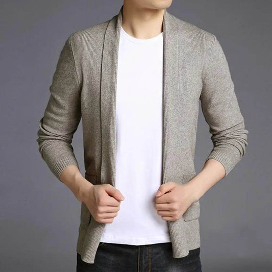 Soft Warm Men’s Cardigan - Solid Color Stretchy Open Stitch Sweater - Buy Center