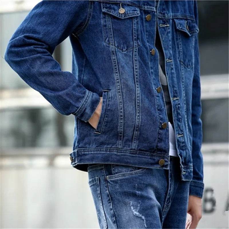 FAVOCENT Men's Denim Jacket - Casual Streetwear, Turn Down Collar - Buy Center
