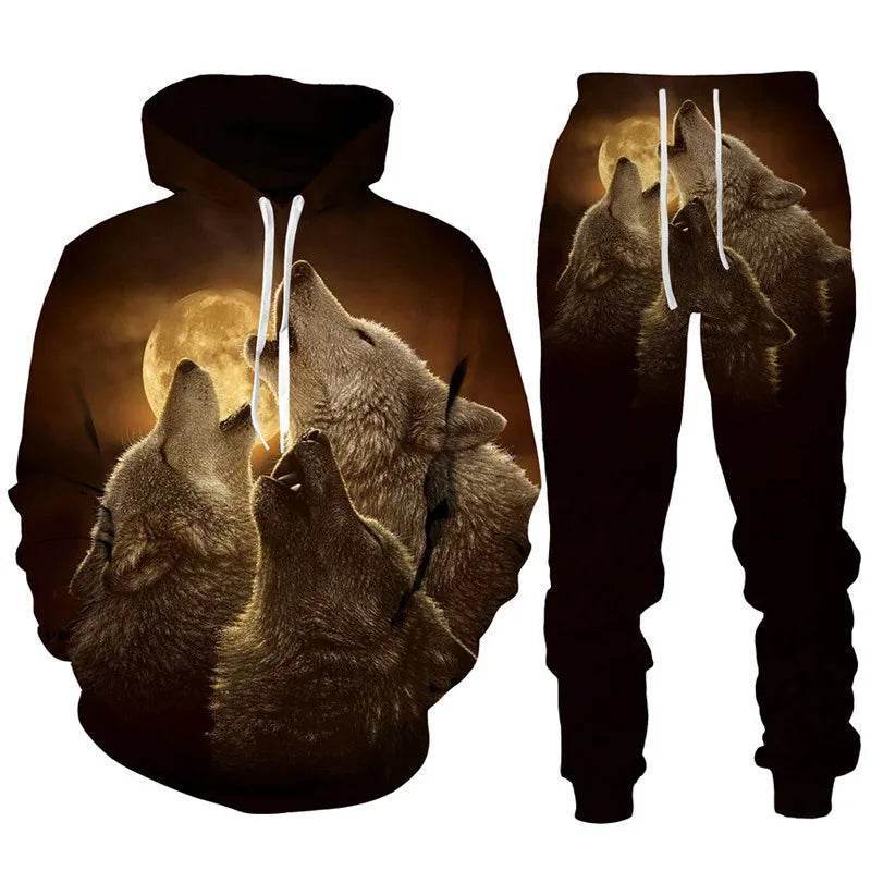 Cool Forest Wolf 3D Printed Hoodie & Pants Set - Casual Hip Hop Style - Buy Center