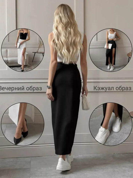 Tossy High Waist Black Maxi Skirt for Women - Casual Side Split Style - Buy Center