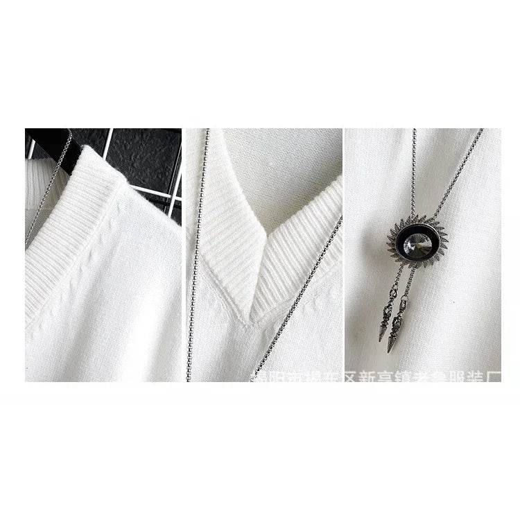 Casual Men's White Sweater Vest - Loose Solid Color Knit Waistcoat - Buy Center