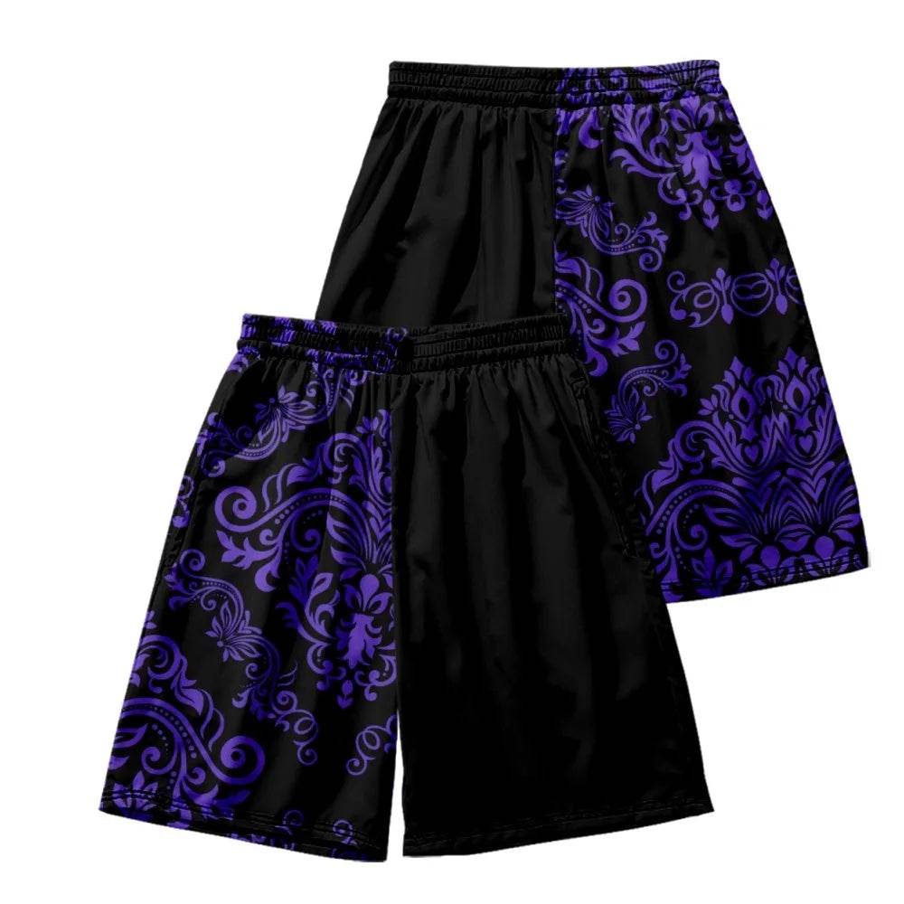 Summer Fashion Purple Print Beach Shorts - Casual Loose Fit for Men & Women - Buy Center