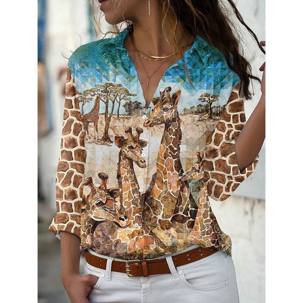 Women's 3D Flower Printed Long Sleeve Blouse - Plus Size Autumn Top - Buy Center