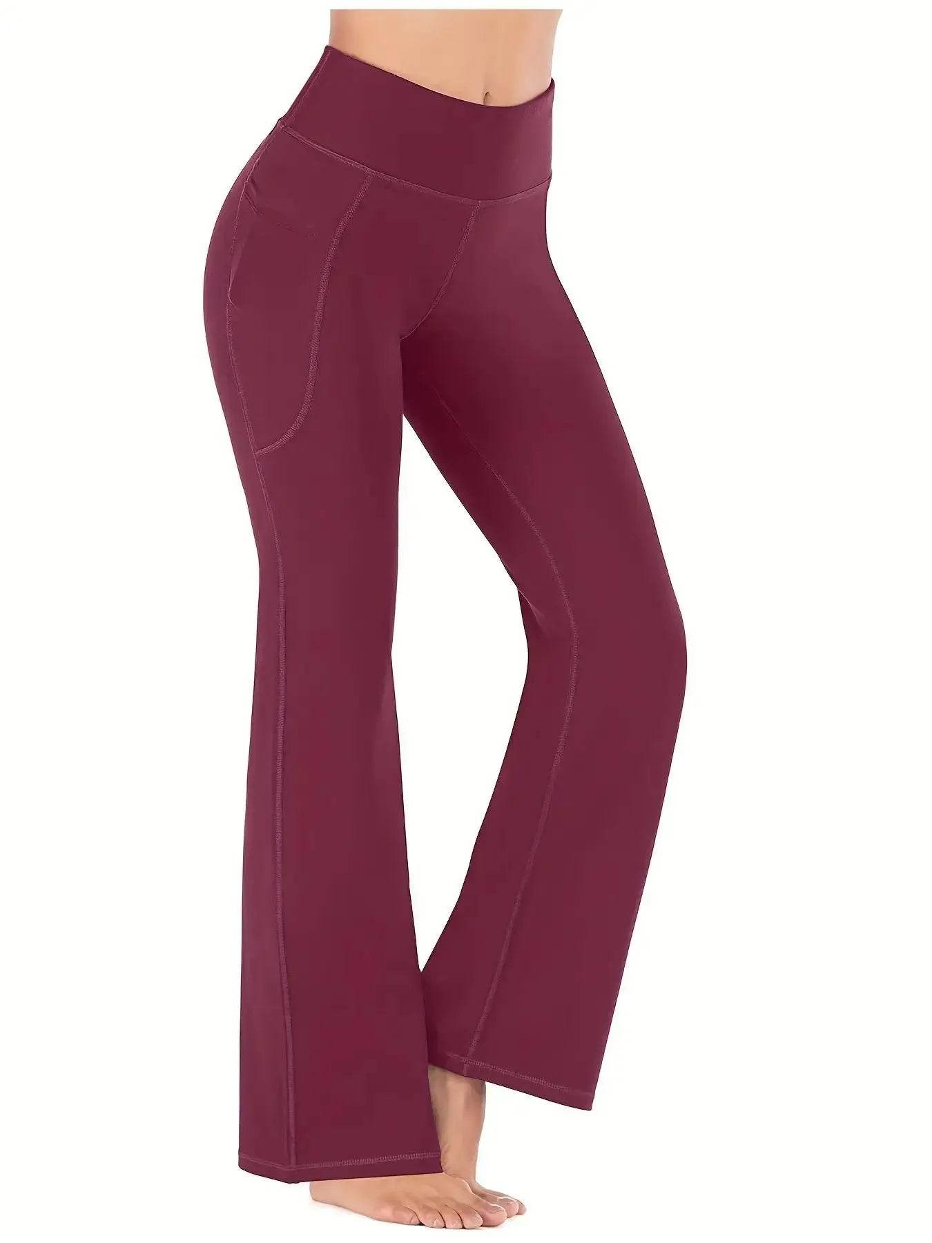 Women's High Waist Flared Yoga Pants with Pockets - Fitness Essential - Buy Center