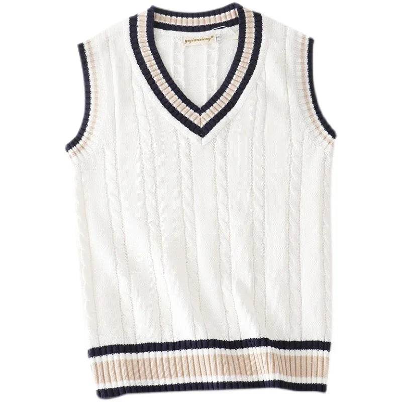 Sweater Vest Men Thicken V-neck Sleeveless Knitted Sweaters Vests Striped Retro Preppy-style Simple Chic Loose Casual All-match - Buy Center