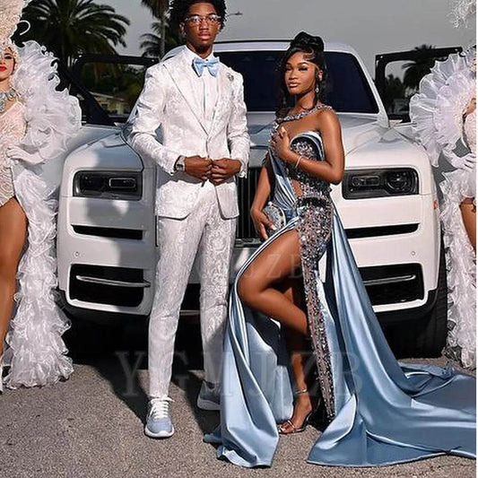 Luxury Rhinestone Mermaid Prom Dress - Sexy High Slit Gown for Girls - Buy Center