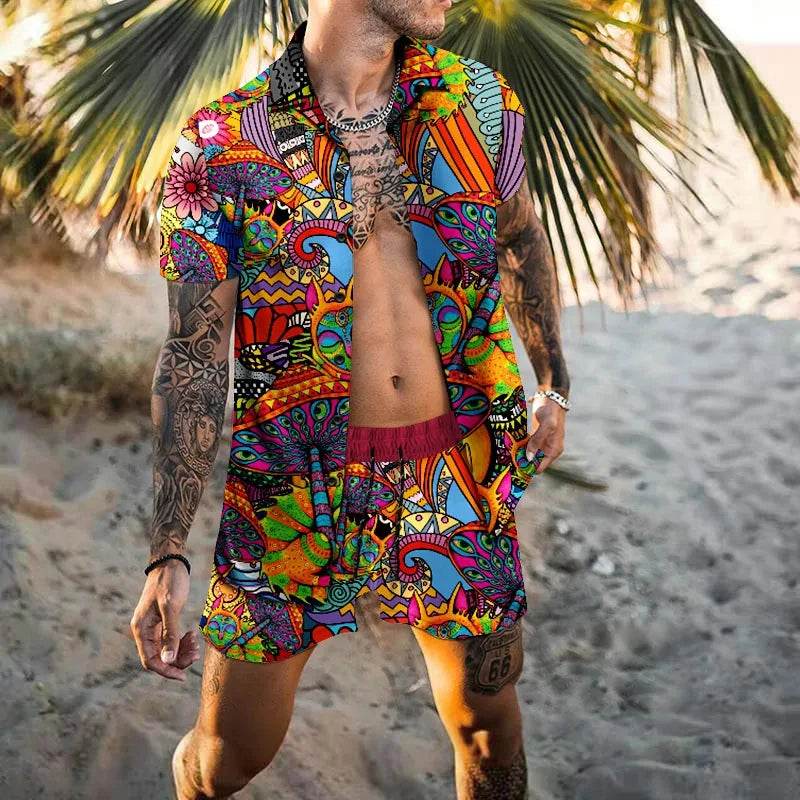 Hawaiian Men’s Cardigan 2-Piece Set - Summer Short Sleeve & Shorts - Buy Center