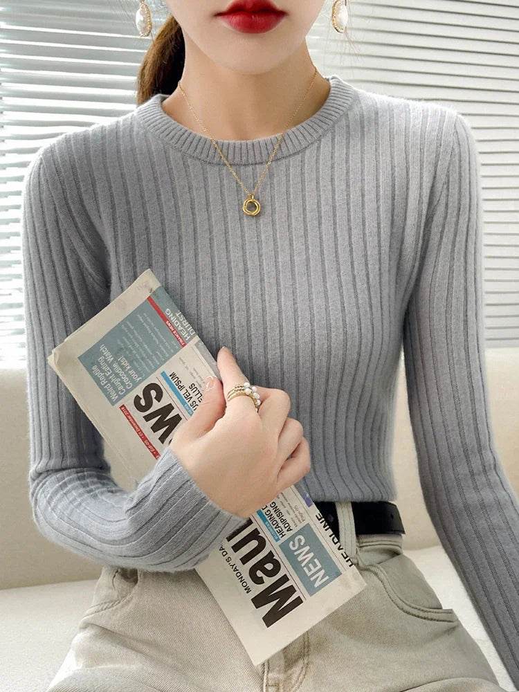 Women's Ribbed Knitted Sweater - Soft Long Sleeve Pullover - Buy Center
