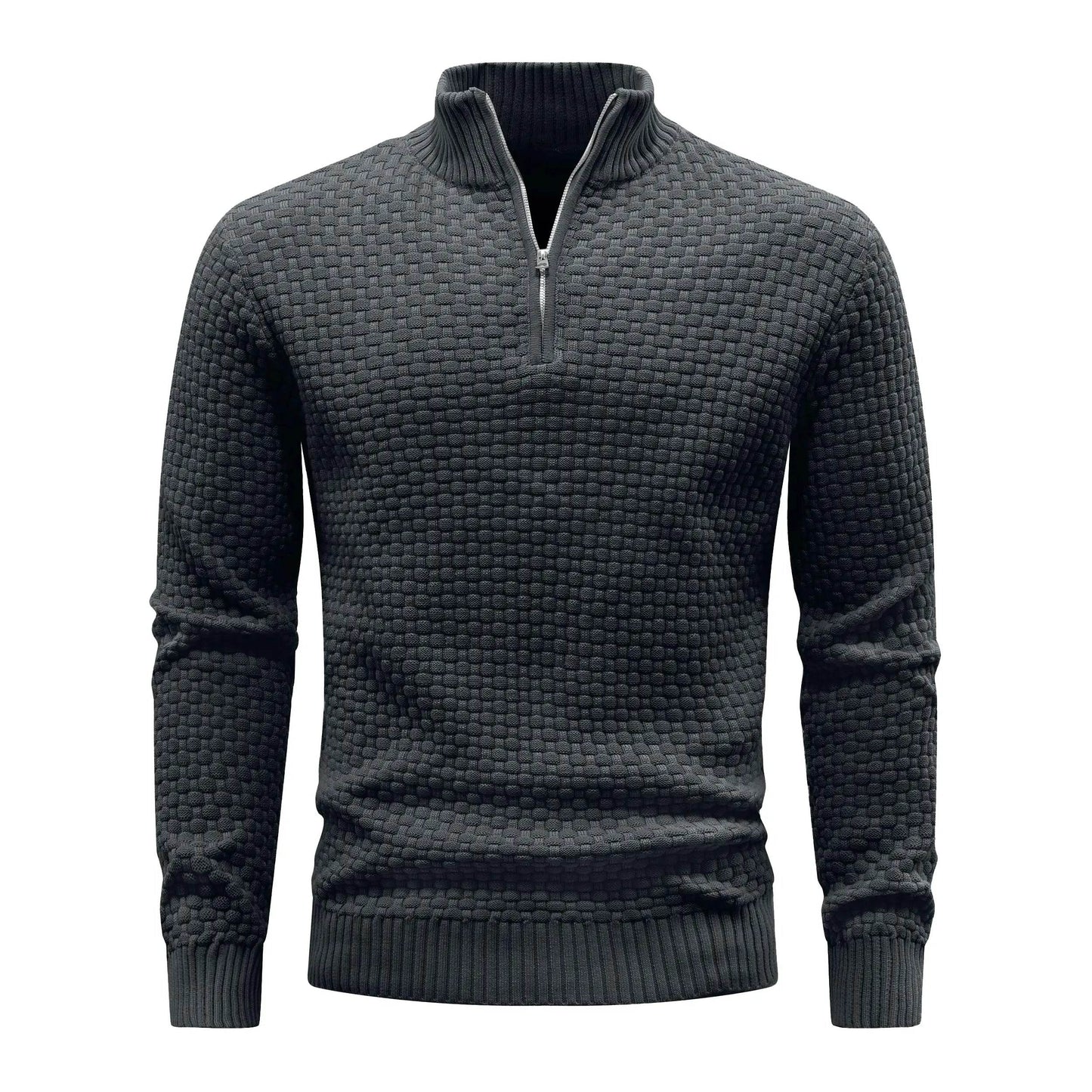 Slavinson Men's Sweater Winter Warm Zip Up Pullover Waffle Knit Mock Neck Turtleneck Soft Long Sleeve Top US Size - Buy Center