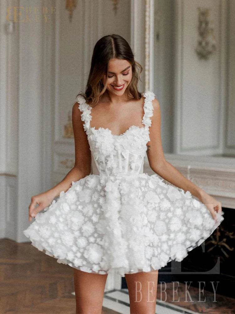 BEBEKEY Customized 3D Flower Mini Prom Dress - Spaghetti Straps A-Line - Buy Center