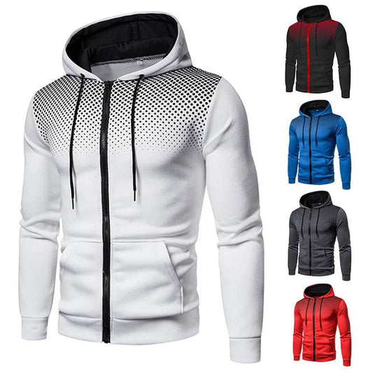 Men's Zip Up Hoodie - Polka Dot Print, Casual Slim Fit Sweatshirt - Buy Center