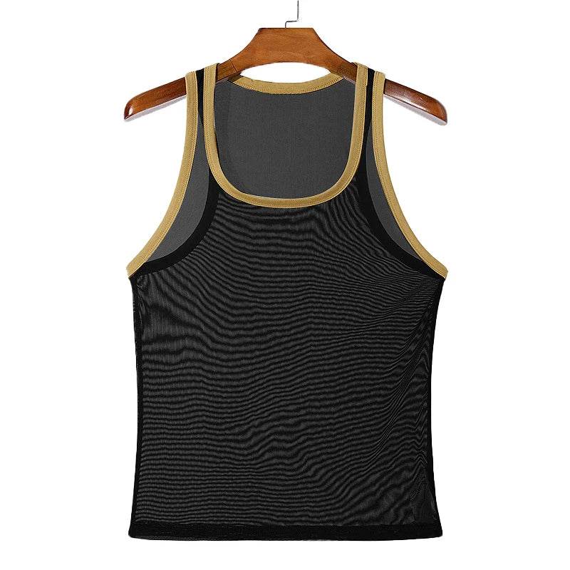 Summer 2025 Men’s Mesh Tank Top - Casual U Neck Vest in Contrast Color - Buy Center