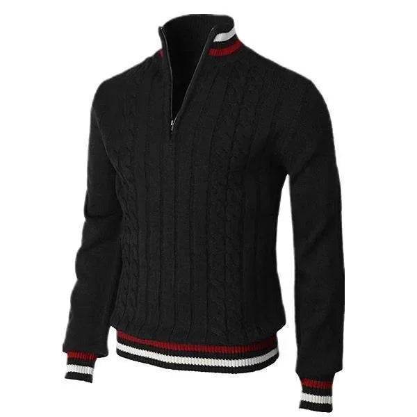 Men Pullovers Sweaters Turtleneck Zipper Thick Tops Full Sleeve Splice Simple Slim Fit Top Knit Casual Regular Autumn Winter - Buy Center
