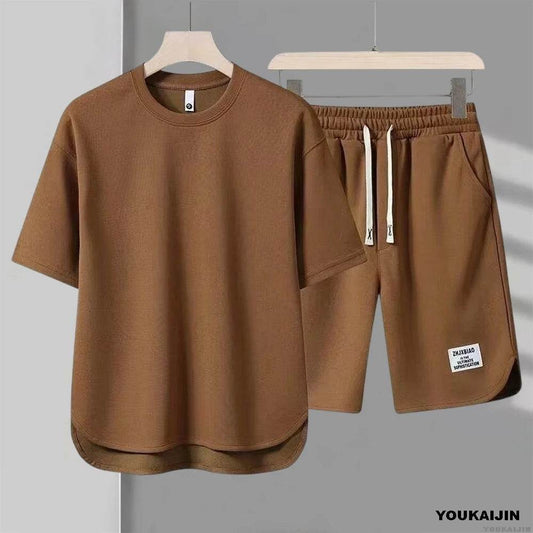 YOUKAIJIN Men's Summer Casual Suit - Waffle T-shirt & Shorts Set - Buy Center