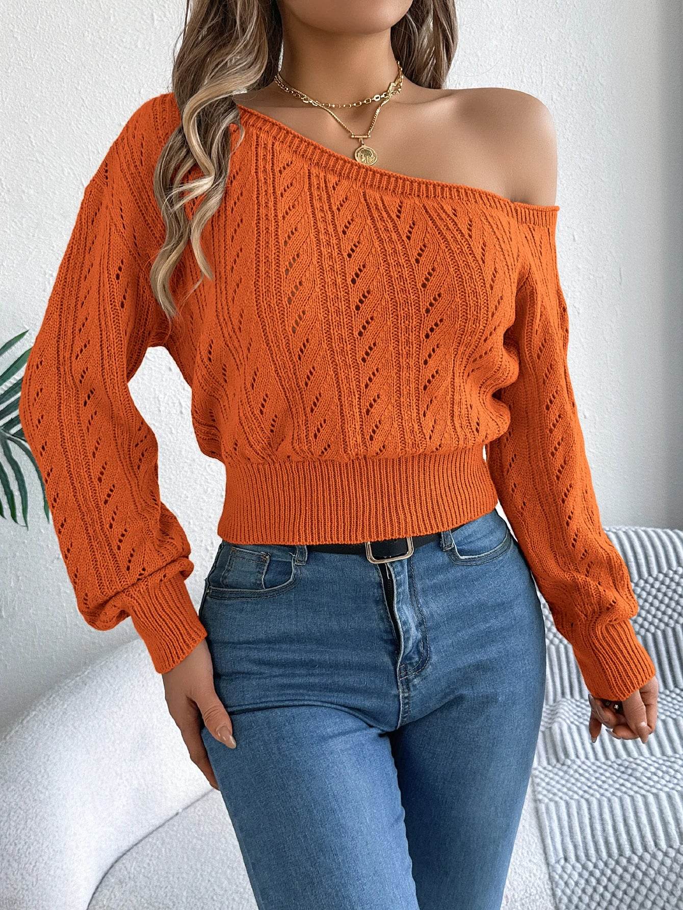 LUSMAY Women's Casual Off-Shoulder Pullover Sweater - Autumn Style - Buy Center