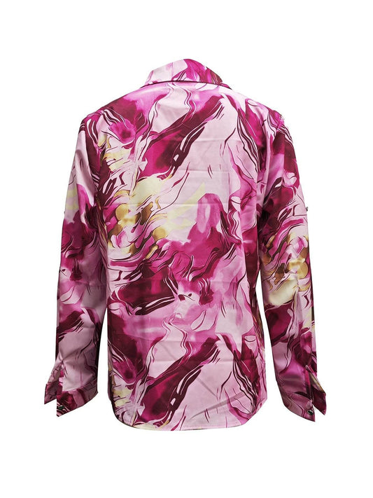 Women's Casual Print V-Neck Button Shirt - Loose Sleeve Blouse - Buy Center