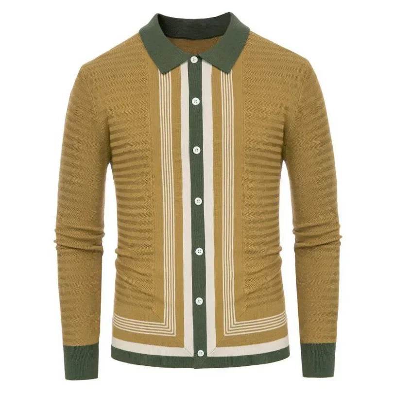 Btsukimi Men's Long Sleeve Knitted Cardigan - Stylish Striped Knitwear - Buy Center