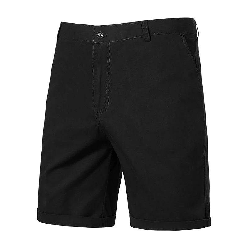 GQXAON Men's Solid Color Cotton Knee Shorts - Casual Bermuda Style - Buy Center