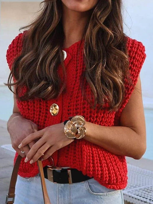 Chic 2025 Solid Knitted Sweater Vest for Women - Casual Fashion - Buy Center