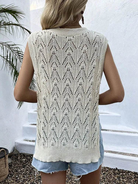 Elegant Women's V-Neck Loose Knit Sweater - Hollow Out Design - Buy Center