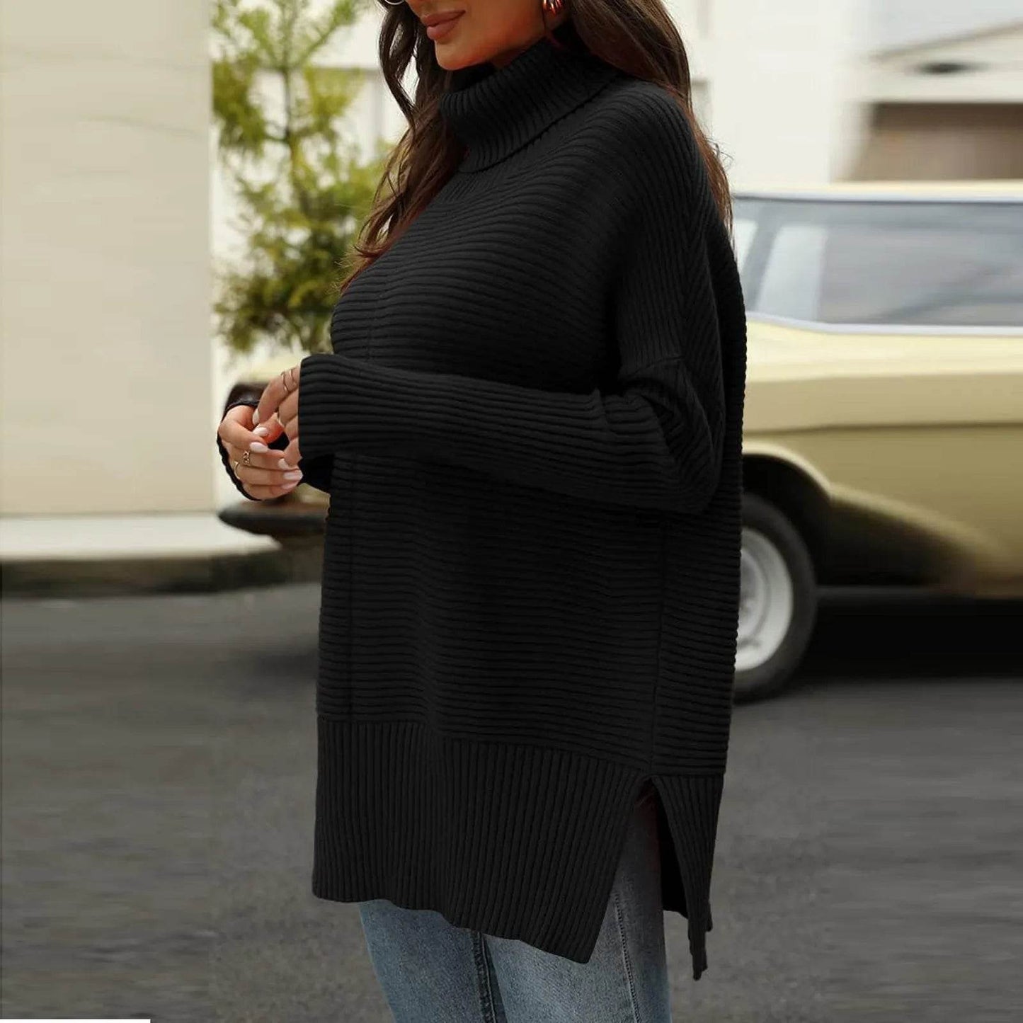 Stylish Women's Solid Turtleneck Sweater - Casual Pullover for Autumn - Buy Center