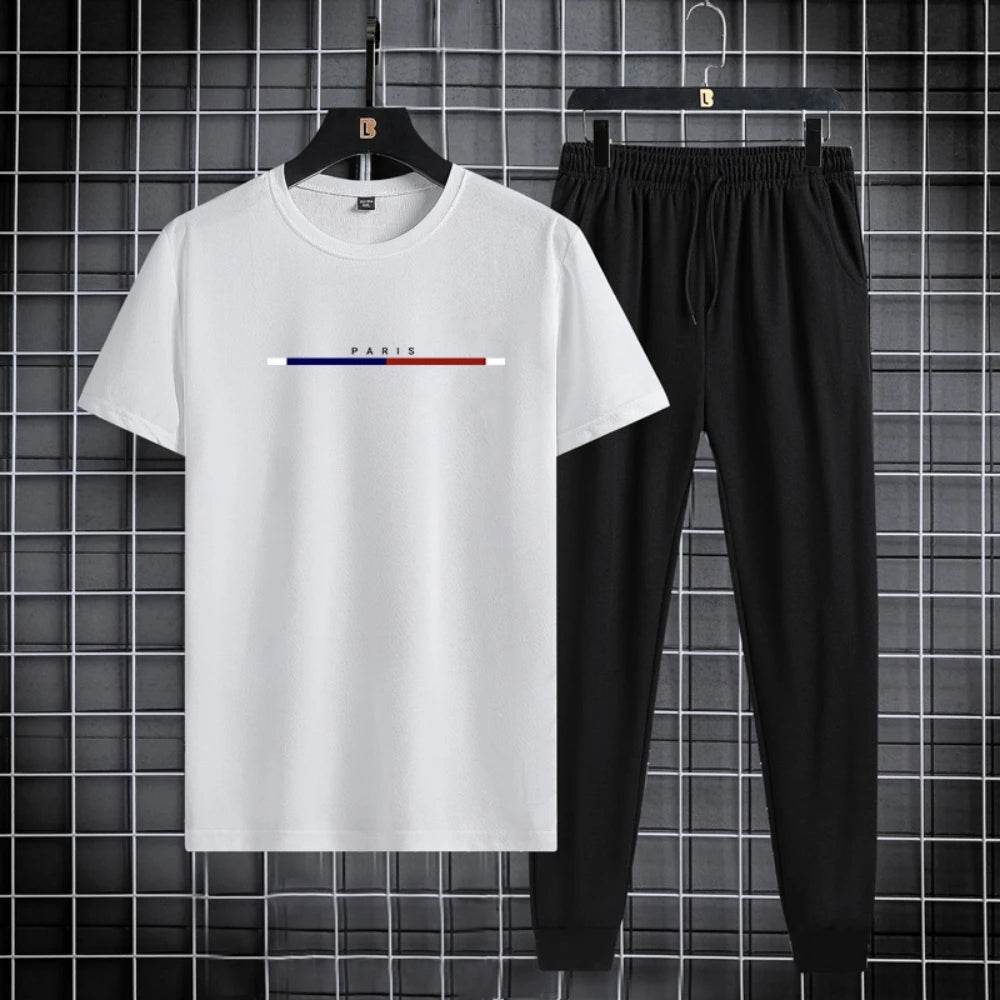 Men's Casual Summer Sports Suit - Round Neck T-Shirt & Ankle Pants - Buy Center