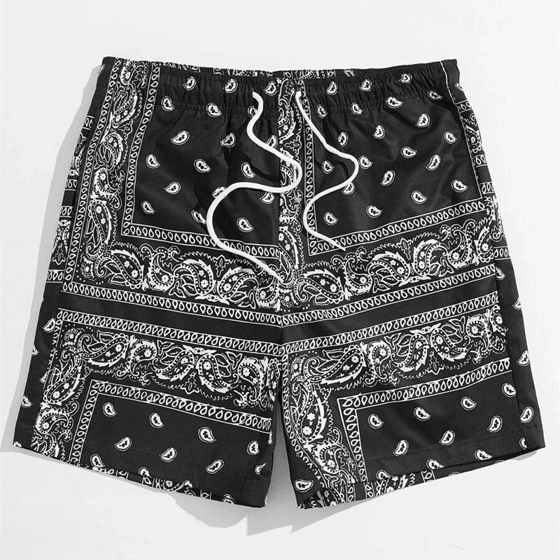 Classic Perris Pattern Beach Shorts for Men - Retro Casual Swim Trunks - Buy Center
