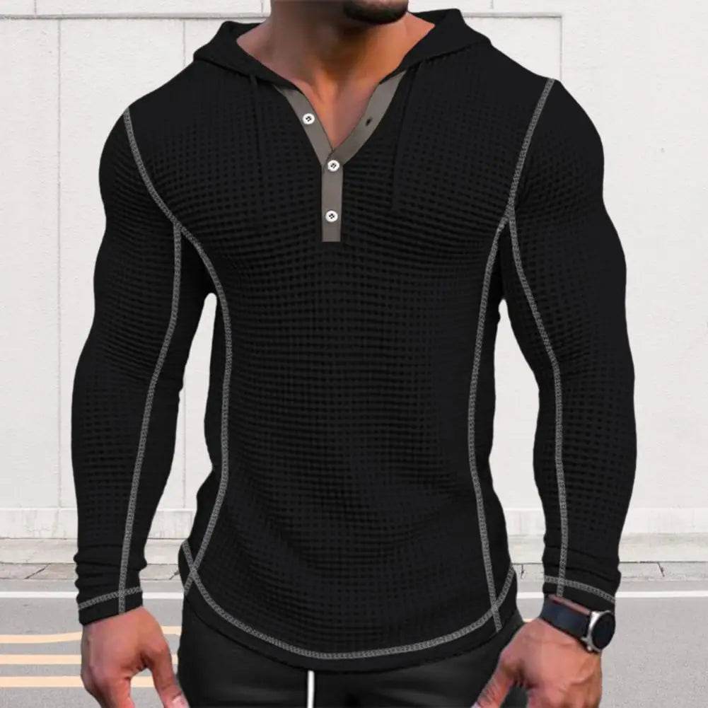 Stylish Men's Waffle Fabric Hoodie - Breathable Slim Fit Design - Buy Center
