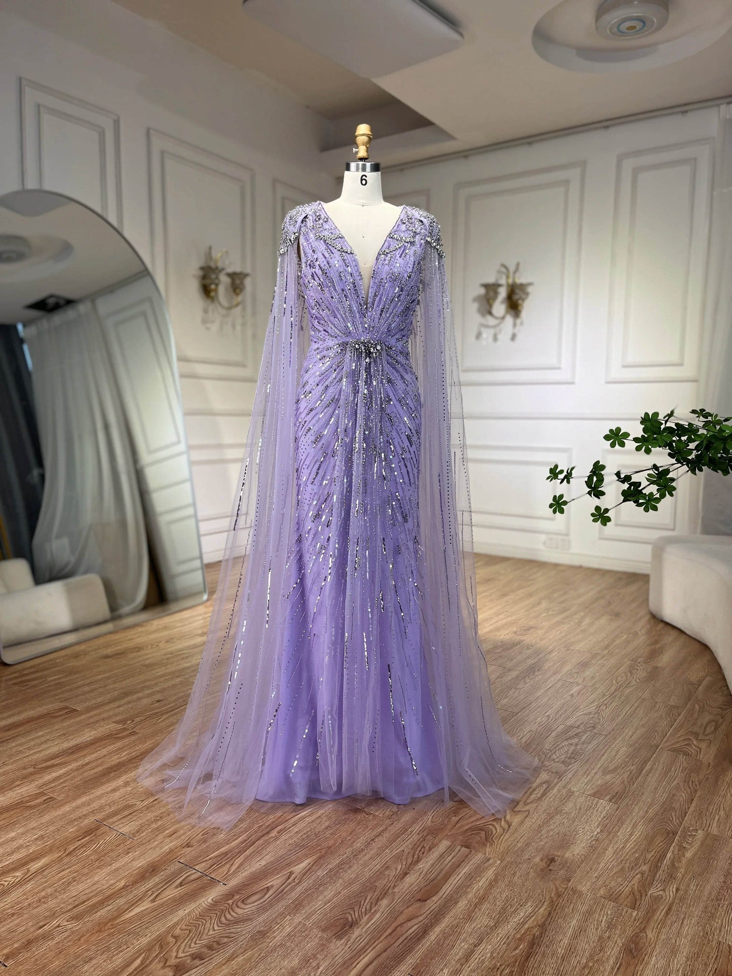 Serene Hill Turquoise Mermaid Evening Dress with Beaded Cape Sleeves - Buy Center