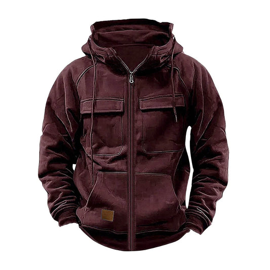 FAVOCENT Men's Hooded Hoodie Jacket - Multi Pocket Zipper Sweatshirt - Buy Center