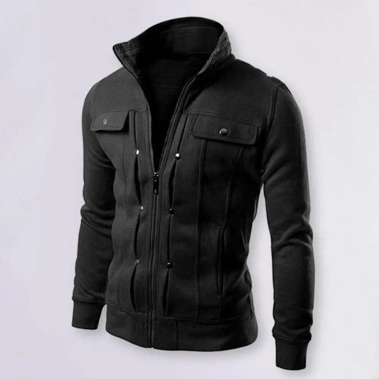 Men's Solid Color Stand Collar Jacket - Casual Zipper Closure Outerwear - Buy Center