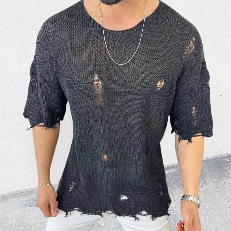 2025 Men's Solid Color Short Sleeve Pullover Sweater - Casual Summer Style - Buy Center