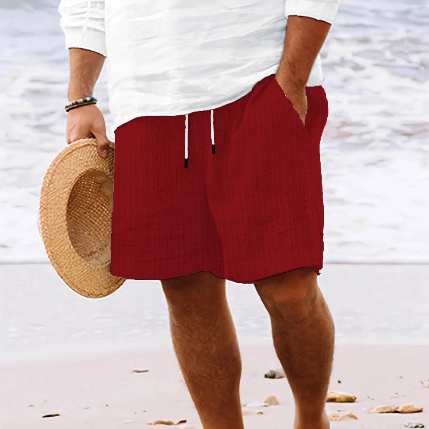 2025 Men's Striped Beach Shorts - Cotton Linen Multi-Bag Style Pants - Buy Center