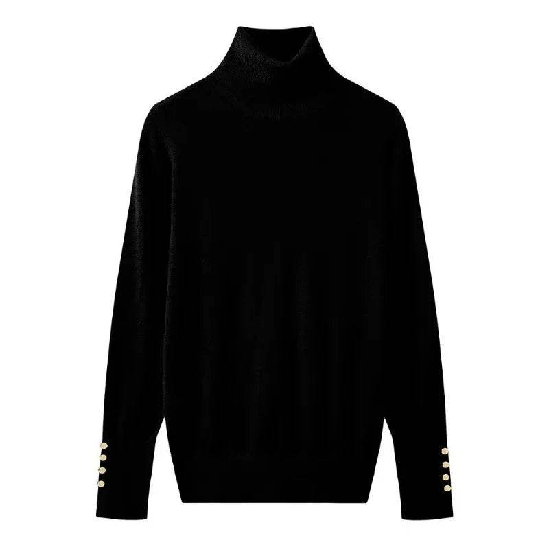 Women's Cropped Turtleneck Sweater with Buttons - Casual Knit Pullover - Buy Center