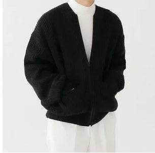 Comfortable Men's Zip Up Knitted Cardigan - Thick Long Sleeve Jumper - Buy Center
