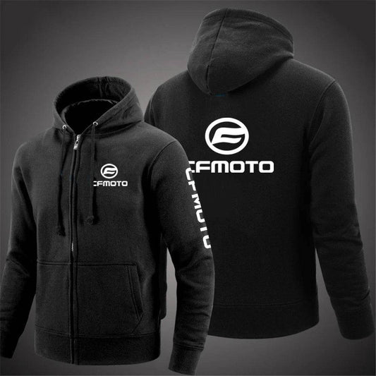 2024 Cfmoto Logo Print Hoodies - Men's Solid Color Zip-Up Jacket - Buy Center